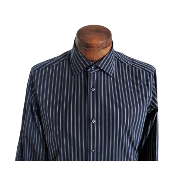 HUGO BOSS Men's Vertical Striped Button Front Shirt Size 15, 34/35 - Picture 3 of 8